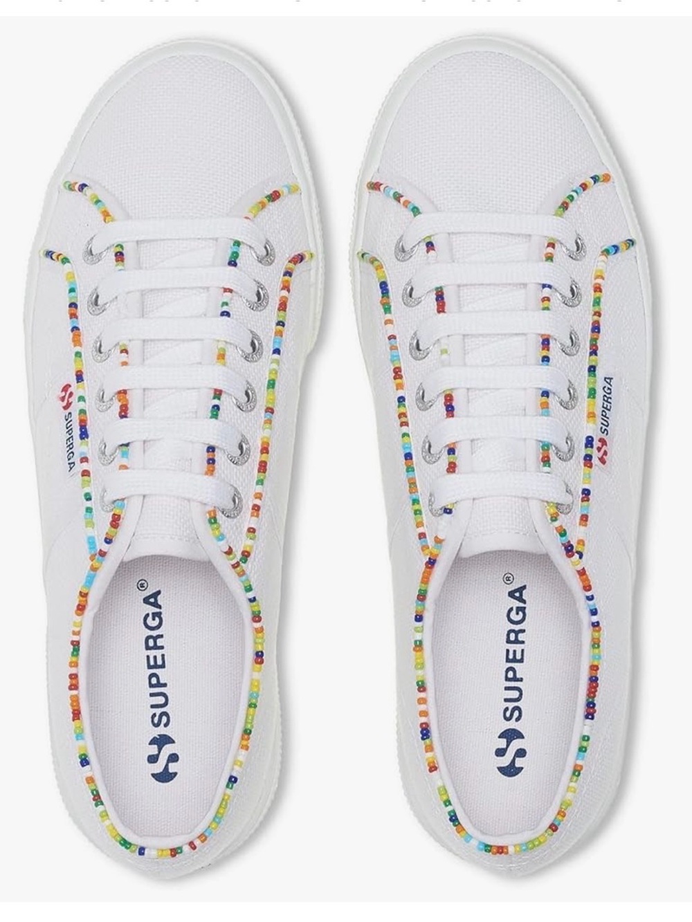 SUPERGA 2740 White-Multicolor Beads Canvas Sneakers | Size 39.5/ 8.5